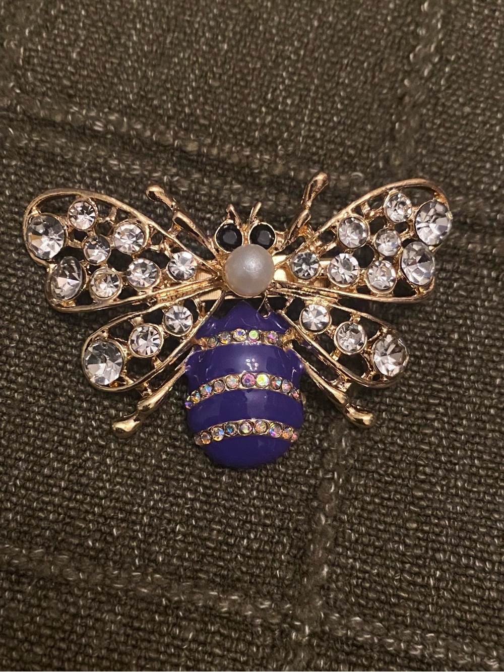 Gold-Tone Bee Brooch with Purple Enamel and Crystal Accents